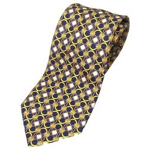 Brooks Brothers Makers Silk Necktie Navy Blue/white‎ checkered With Gold Rings